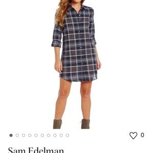 Sam Edelman Button Front Shirt Dress Navy Plaid Size Medium M